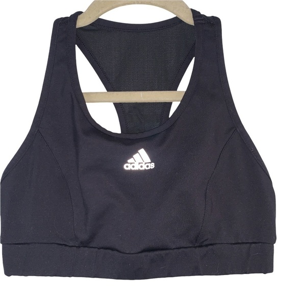 Adidas  Black Sports Bra with Silver Stripes on Mesh Back Size Small - Picture 1 of 2